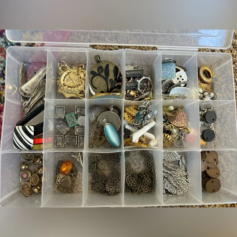 HUGE collection jewelry making supplies pendants spacers vintage spoons pennies